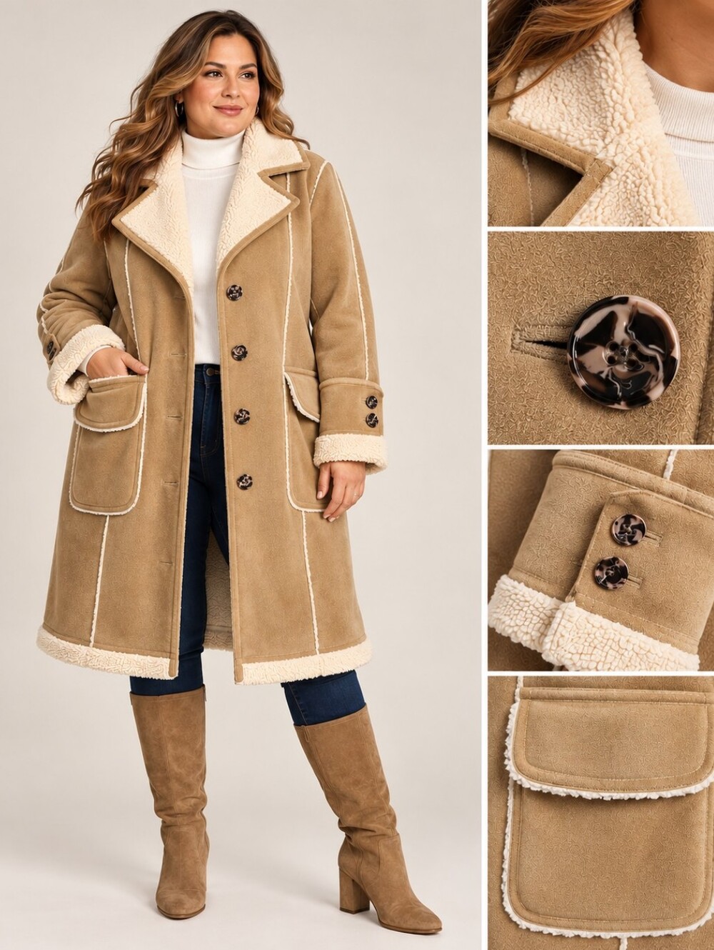 Spanner Warm Taupe Faux Shearling Coat XL
